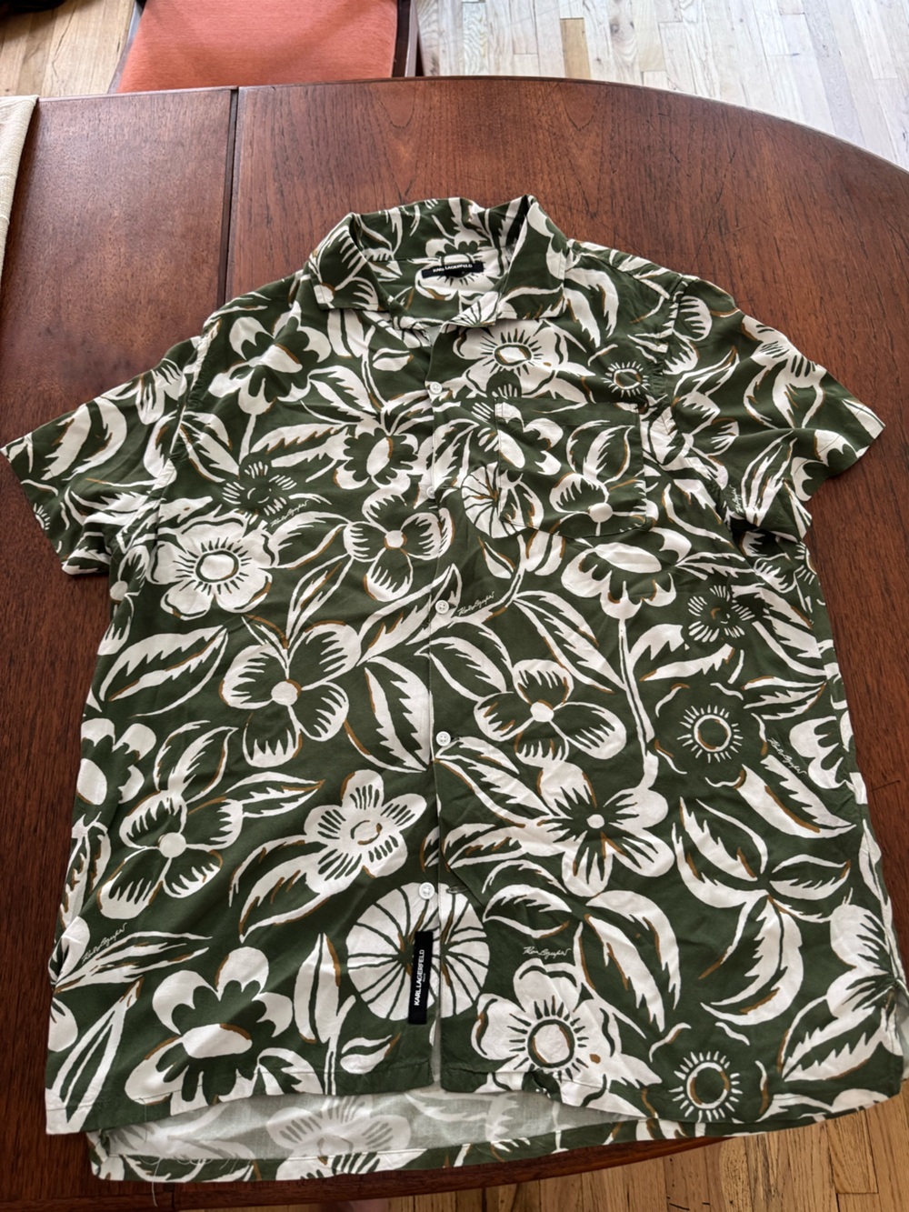 Karl Lagerfeld Olive Green and White Floral Blouse